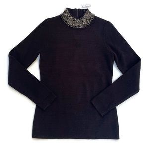 NWT White House Black Market Petite Long Sleeve Embellished Mockneck Sweater SP